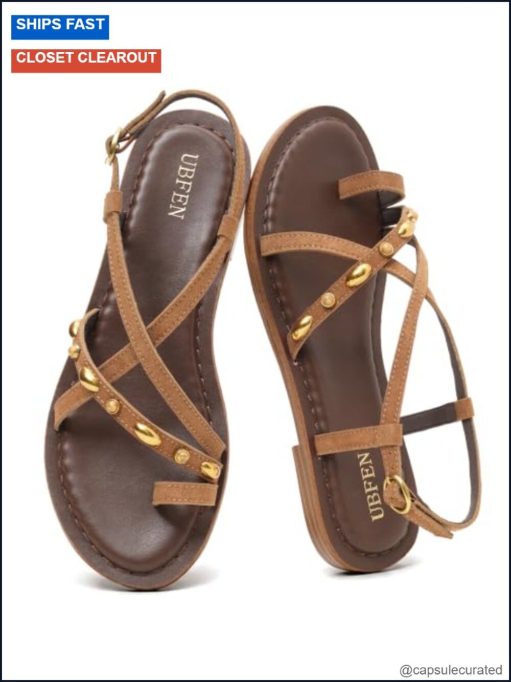 Women's Strappy Gladiator Sandals with Toe Ring, Studded Suede, Cushioned Flat
